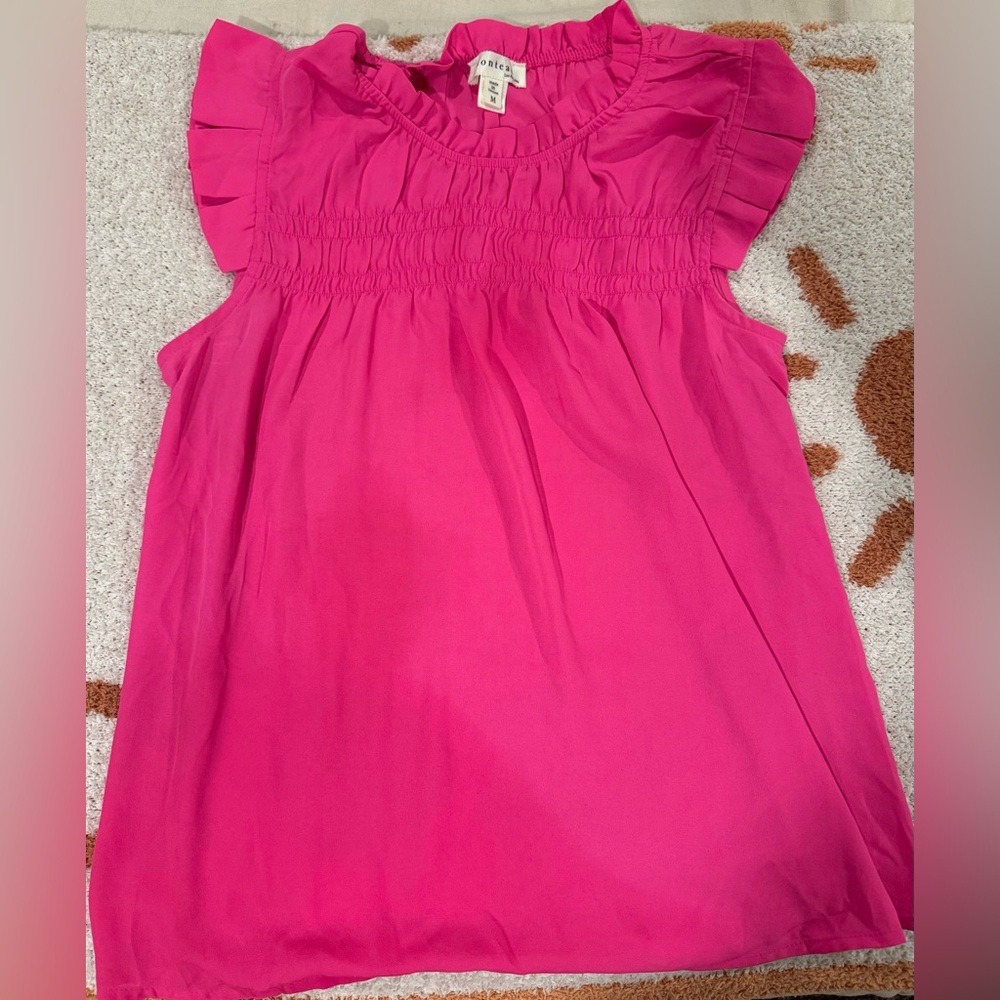 Monteau Vibrant Pink Ruffle Sleeve Top